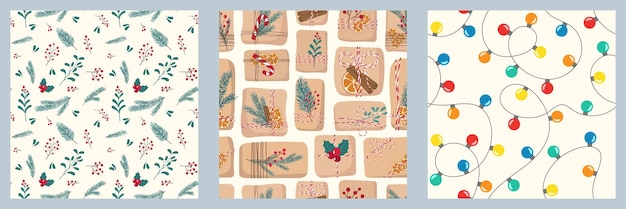 Papel artesanal con decoraciones orgánicas luces de Navidad