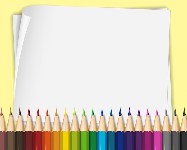 Vector papel en blanco con lápices de colores