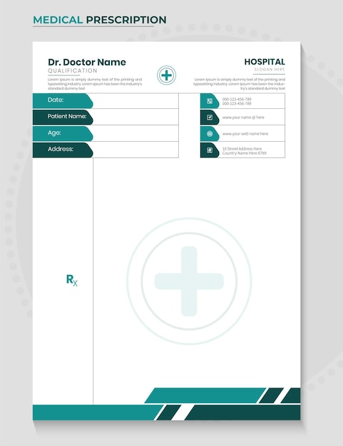 Vector el papel de carta de los médicos y la receta médica del hospital