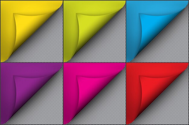 Papel de color brillante con efecto de rizo de página. Aislado en el fondo blanco.