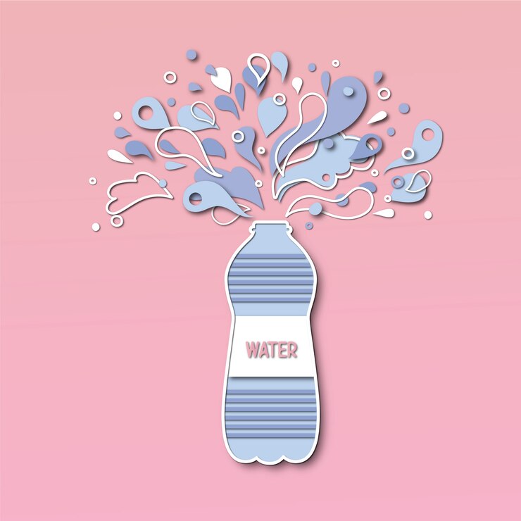 Vector papel cortado estilo botella de agua.