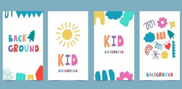 papel cortado en forma de fondo con colorido vector de ilustración para diseño de niño vertical a4