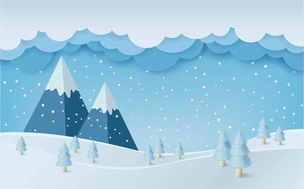 Papel cortado paisaje invernal Premium Vector.