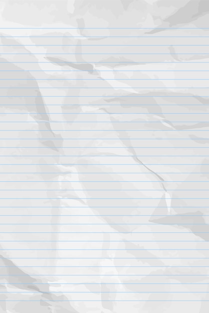 Papel de cuaderno blanco arrugado con líneas Plantilla de papel vacío a cuadros arrugado vertical para carteles y pancartas Ilustración vectorial