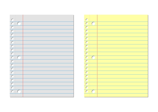 Papel de cuaderno Ilustración de vector de papel rayado amarillo y blanco