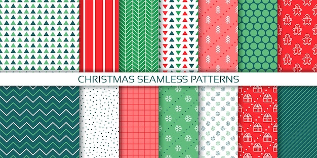 Papel de envoltura de Navidad Patrón sin costuras Fondos de Navidad Set de papeles de pared verdes y rojos