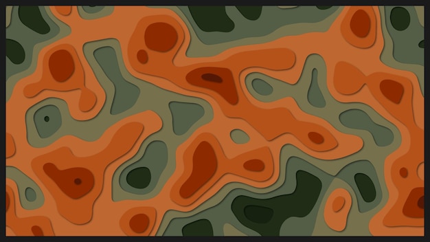 Papel de fondo abstracto formas cortadas en colores naranja y verde, paisaje vector pro