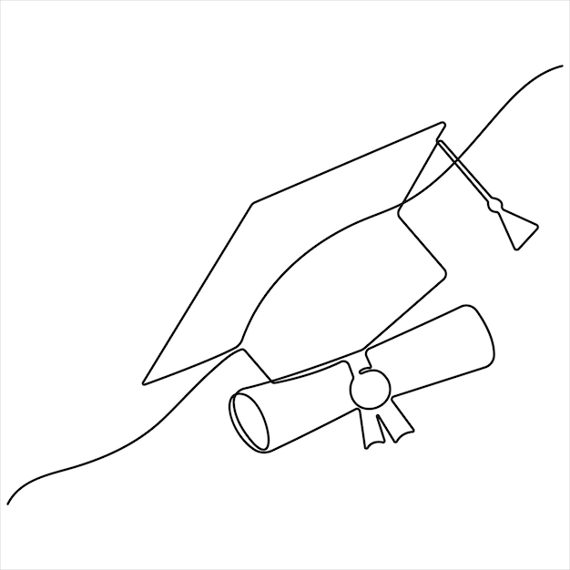 Papel de graduación y diploma Ilustración vectorial de arte de línea continua de una sola línea