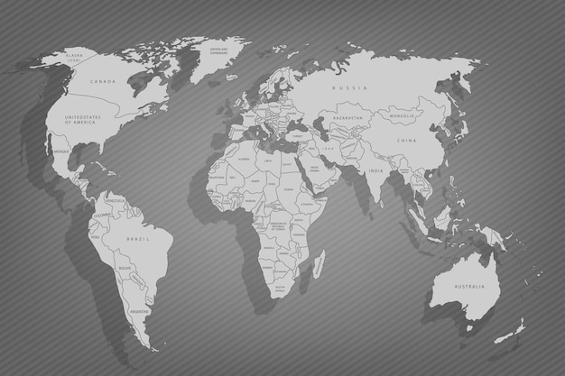 Vector papel de mapa mundial mapa político del mundo sobre un fondo gris