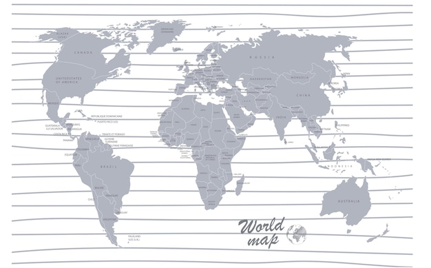 Papel de mapa mundial Mapa político del mundo sobre un fondo gris