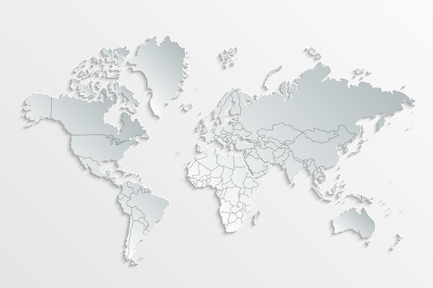 Papel de mapa mundial Mapa político del mundo sobre un fondo gris