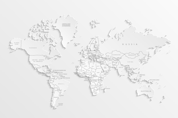 Papel de mapa mundial Mapa político del mundo sobre un fondo gris