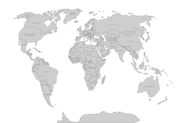 Papel de mapa mundial Mapa político del mundo sobre un fondo gris