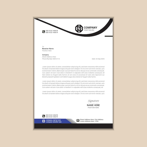 Papel con membrete comercial A4 con un diseño moderno y simple