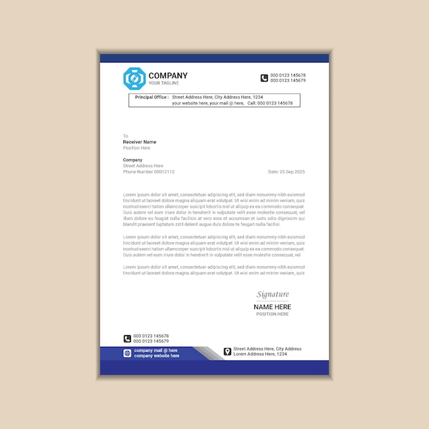 Papel con membrete comercial A4 con un diseño moderno y simple