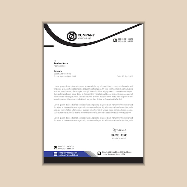 Papel con membrete comercial A4 con un diseño moderno y simple
