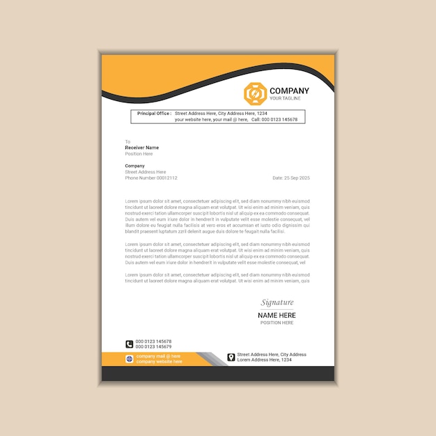 Papel con membrete comercial A4 con un diseño moderno y simple