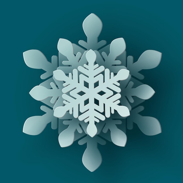 Papel de Navidad blanco vectorial cortado copo de nieve 3d con sombra sobre fondo de color verde azulado Diseño de invierno