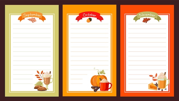 Papel para notas. Tres meses de otoño con calabaza y café con leche.