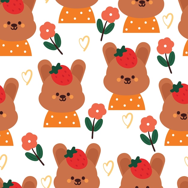 papel de pared de animales lindos para papel de regalo de impresión de tela con patrón sin costuras de conejo de dibujos animados y flores