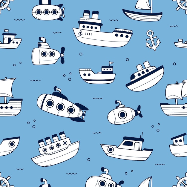 Papel de pared de fondo con patrón sin costuras de barco y submarino