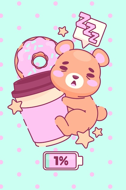 Papel de pared vertical dibujado a mano al estilo kawaii