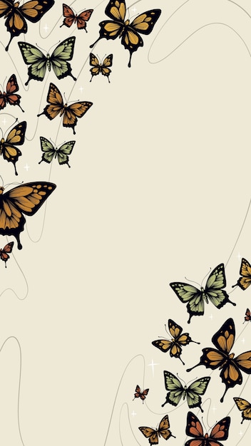 Papel de pared vertical estético de mariposa dibujado a mano