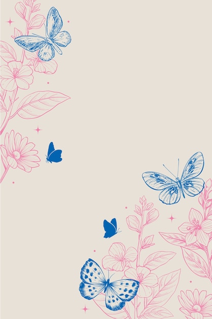 Papel de pared vertical de mariposa dibujado a mano