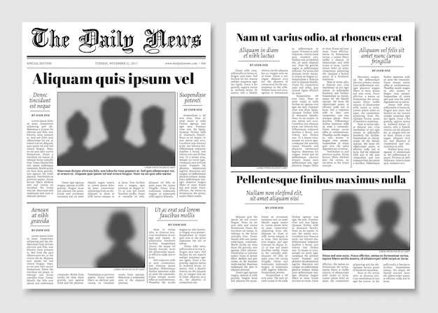 Papel periódico tabloide de diseño vectorial. plantilla de noticias editorial