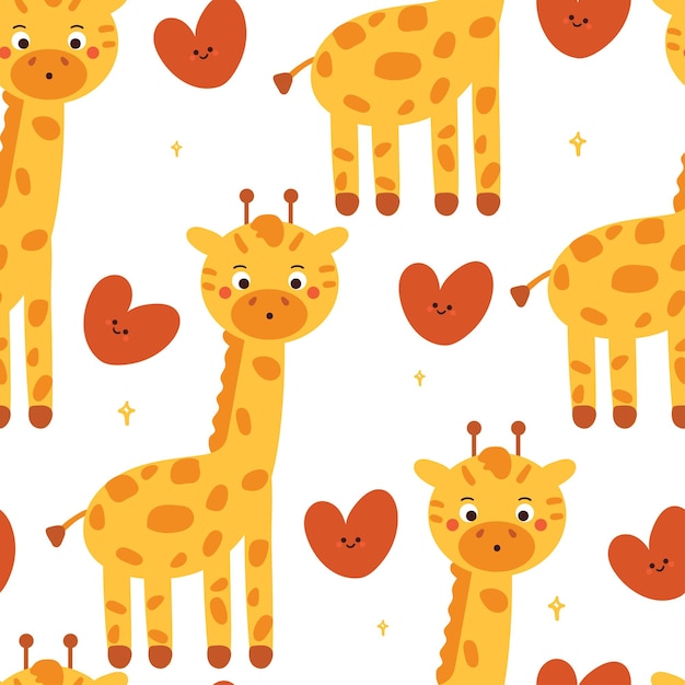 papel pintado animal lindo de la jirafa de la historieta del modelo inconsútil para el papel de regalo textil
