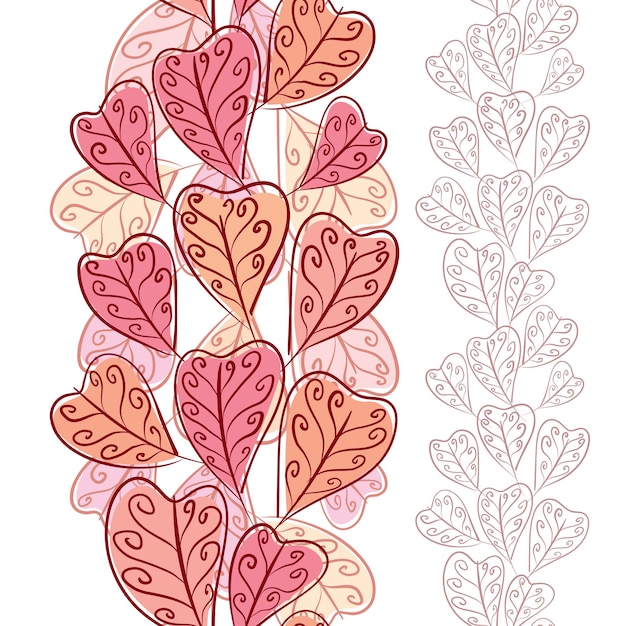 Papel pintado sin costura con hojas de otoño composición vertical vector dibujado a mano