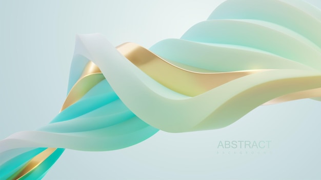 Papel pintado elegante con forma de rayas de streaming entrelazadas en color turquesa y dorado