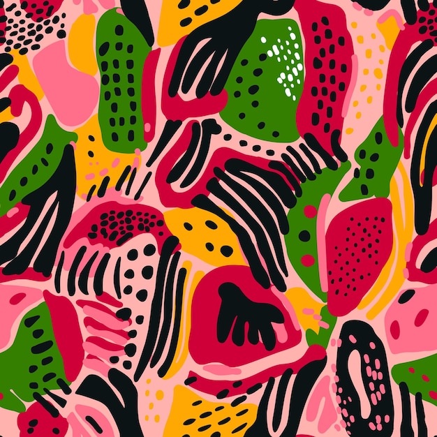 Papel pintado de elemento hipster divertido garabato contemporáneo Patrón creativo sin costuras con forma de garabato abstracto Diseño de moda para tela textil impresión envoltura textil superficie Ilustración vectorial