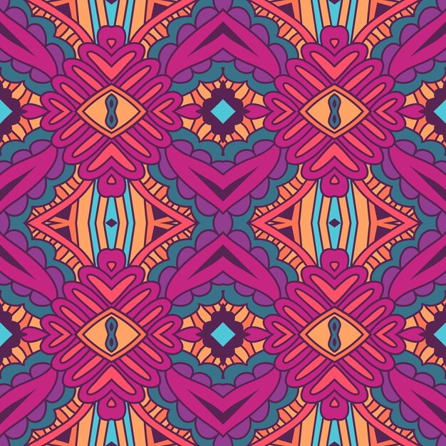 Papel pintado de moda. Ikat del arte del doodle de la vendimia.