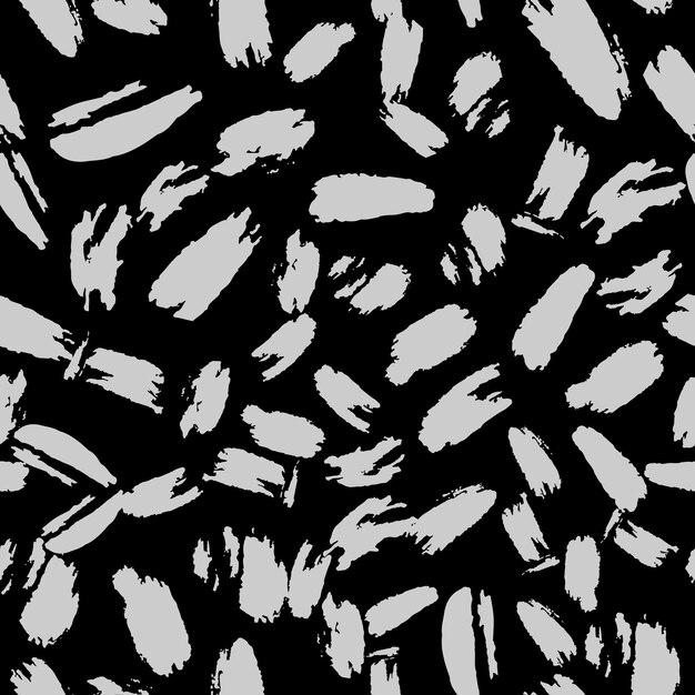 Papel pintado de piel de animales. Dibujado a mano cepillo artístico de patrones sin fisuras. Tinta gris abstracta que se repite sobre fondo negro. Ilustración vectorial.