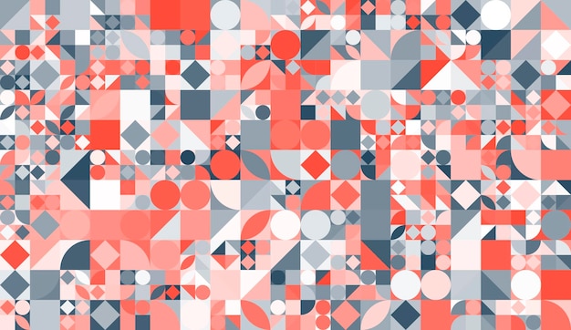 Un papel pintado rojo y gris con un patrón de cuadrados y círculos.