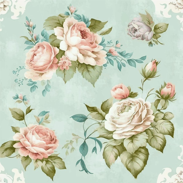 Un papel pintado con rosas y hojas.