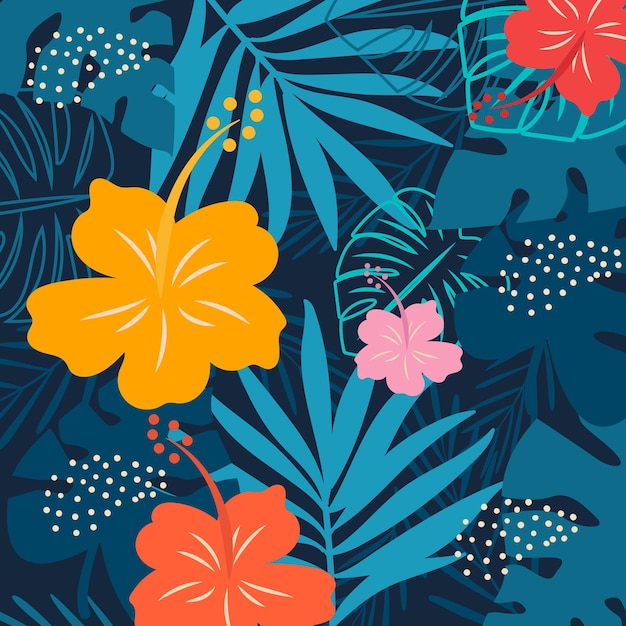 Papel pintado de tela floral Arte de fondo tropical de patrón de flores de verano