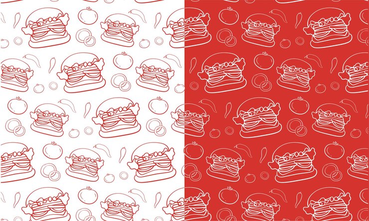 Vector papel de regalo de patrones sin fisuras de hamburguesas dibujadas a mano