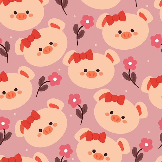 papel tapiz de animales lindos para papel de envoltura de regalos textiles con patrón de dibujos animados de cerdo y flor
