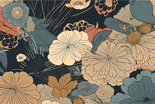 Papel tapiz art deco dorado de lujo Estilo japonés minimalista oriental tradicional Ilustración vectorial