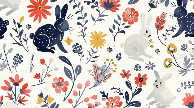 un papel tapiz con un conejo y flores