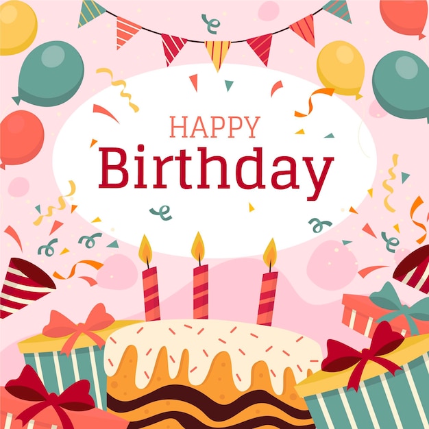Papel tapiz de cumpleaños con globos y pastel