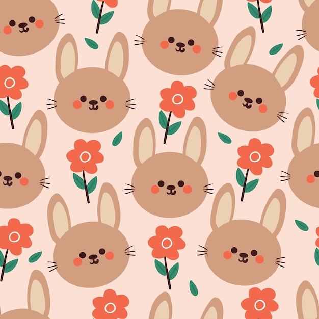 papel tapiz de dibujo animado sin costuras con conejo y flor para papel de envoltura de regalos textiles
