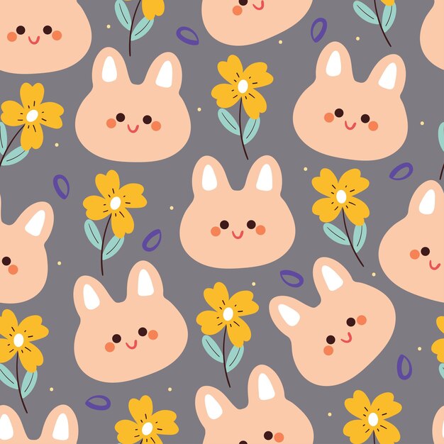 papel tapiz de dibujo animado sin costuras con conejo y flor para papel de envoltura de regalos textiles