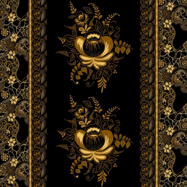 un papel tapiz dorado y negro con una flor de oro y un diseño dorado