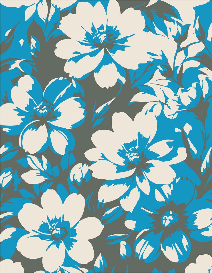 un papel tapiz floral azul y blanco con una flor azul