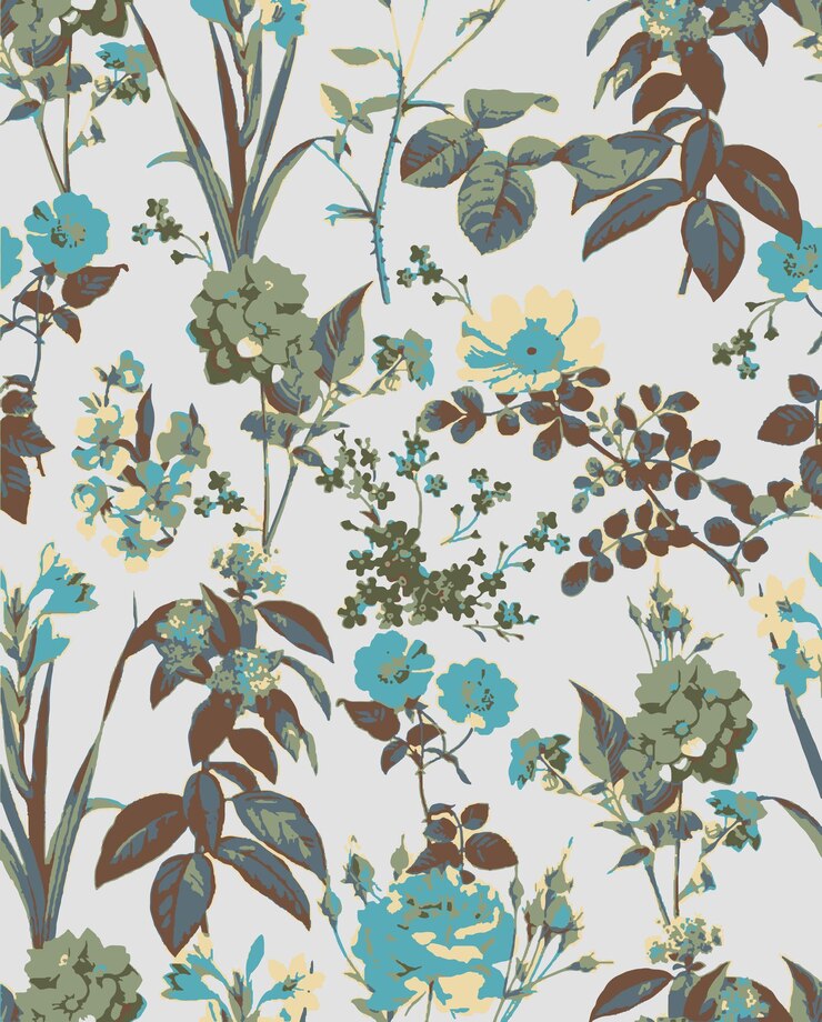 un papel tapiz floral con flores y bayas