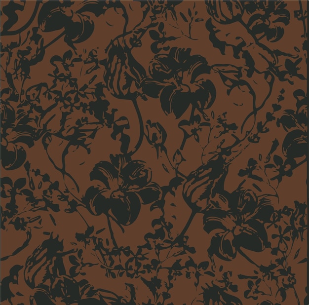 un papel tapiz floral marrón oscuro con un fondo oscuro