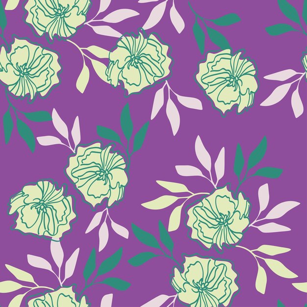 un papel tapiz floral púrpura y verde del jardín de la casa en primavera